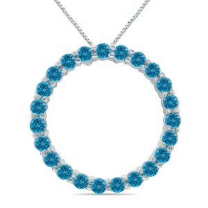 Blue Topaz Circle Pendant in.925 Sterling Silver- SLP8074BT