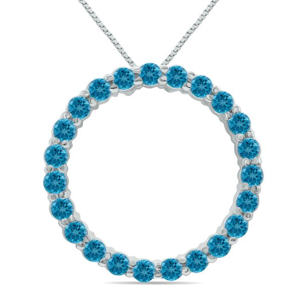Blue Topaz Circle Pendant in.925 Sterling Silver- SLP8074BT