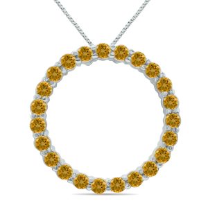 Citrine Circle Pendant in.925 Sterling Silver- SLP8074CT
