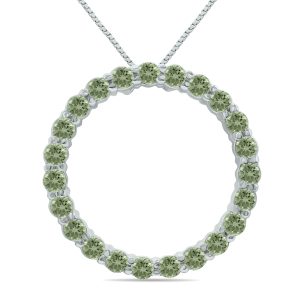 Green Amethyst Circle Pendant in.925 Sterling Silver- SLP8074GA