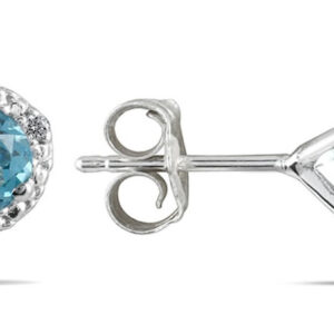 1 1/10 Carat Blue Topaz and Diamond Stud Earrings in 14K White Gold- SPE12702BT