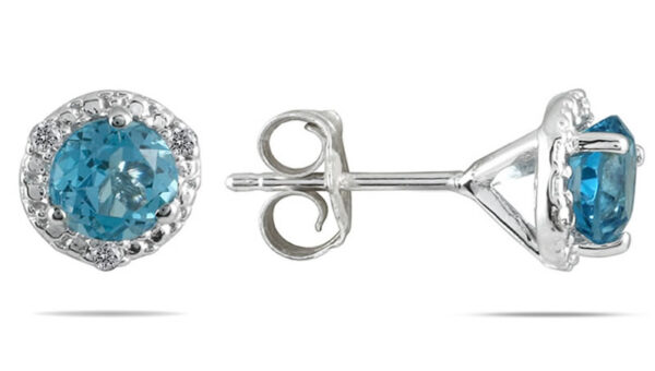 1 1/10 Carat Blue Topaz and Diamond Stud Earrings in 14K White Gold- SPE12702BT