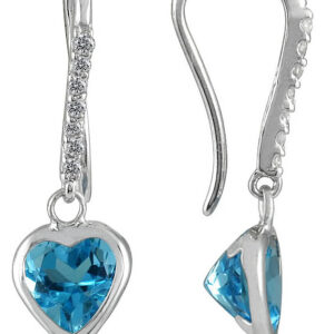 2 Carat Bezel Set Heart Shaped Blue Topaz and Diamond Earrings in 14K White Gold- SPE12703BT