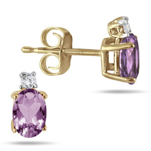 Oval Amethyst Drop and Diamond Earrings in 14K Yellow Gold- SPE2066AM