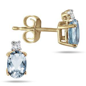Oval Aquamarine Drop and Diamond Earrings in 14K Yellow Gold- SPE2066AQ