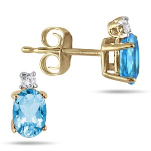 Oval Blue Topaz Drop and Diamond Earrings in 14K Yellow Gold- SPE2066BT