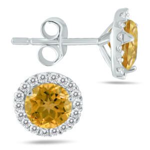 5MM Citrine and Genuine Diamond Stud Earrings in 14K White Gold- SPE54015CT