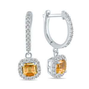 1 Carat Citrine and Diamond Halo Dangle Earrings in 10K White Gold- SPE55190CT