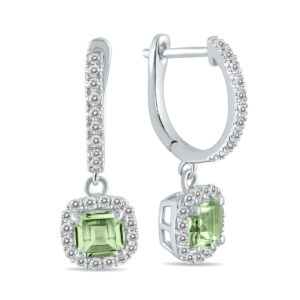 1 Carat Green Amethyst and Diamond Halo Dangle Earrings in 10K White Gold- SPE55190GA