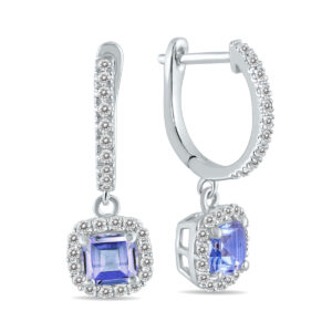 1 Carat Tanzanite and Diamond Halo Dangle Earrings in 10K White Gold- SPE55190TZ