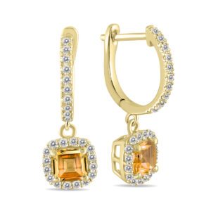 1 Carat Citrine and Diamond Halo Dangle Earrings in 10K Yellow Gold- SPE55191CT