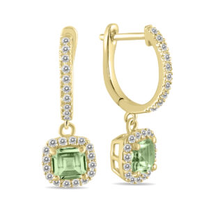 1 Carat Green Amethyst and Diamond Halo Dangle Earrings in 10K Yellow Gold- SPE55191GA