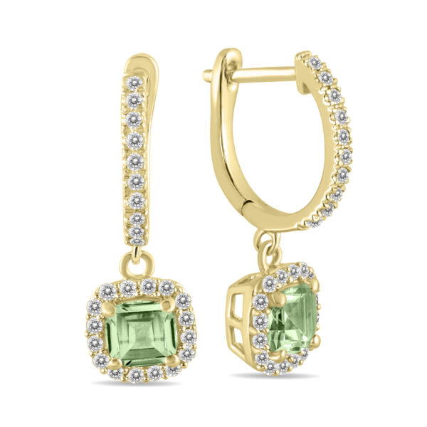 1 Carat Green Amethyst and Diamond Halo Dangle Earrings in 10K Yellow Gold- SPE55191GA
