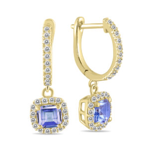 1 Carat Tanzanite and Diamond Halo Dangle Earrings in 10K Yellow Gold- SPE55191TZ
