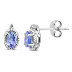 Oval Tanzanite and Diamond Stud Earrings in.925 Sterling Silver- SPE59568TZ