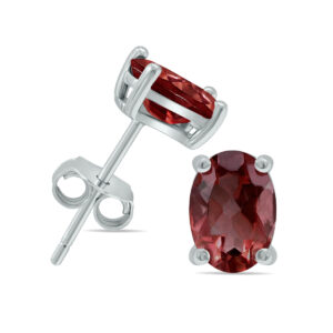 5x7MM All Natural Oval Garnet Stud Earrings in.925 Sterling Silver- SPE62062GT