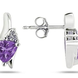Trillion Shaped Amethyst and Diamond Earrings in 14K White Gold- SPE7869AM