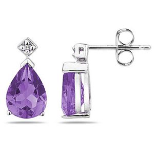Pear Shaped Amethyst & Diamond Earrings in 10k White Gold- SPE7908AM