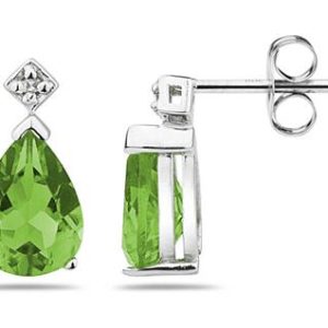 Pear Shaped Peridot & Diamond Earrings in 10k White Gold- SPE7908PD