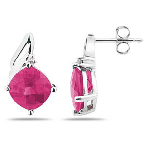 5 Carat Cushion Cut Pink Topaz & Diamond Earrings in 14K White Gold- SPE7909PZ