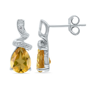 Pear Shaped Citrine and Diamond Earrings in 10k White Gold- SPE7911CT