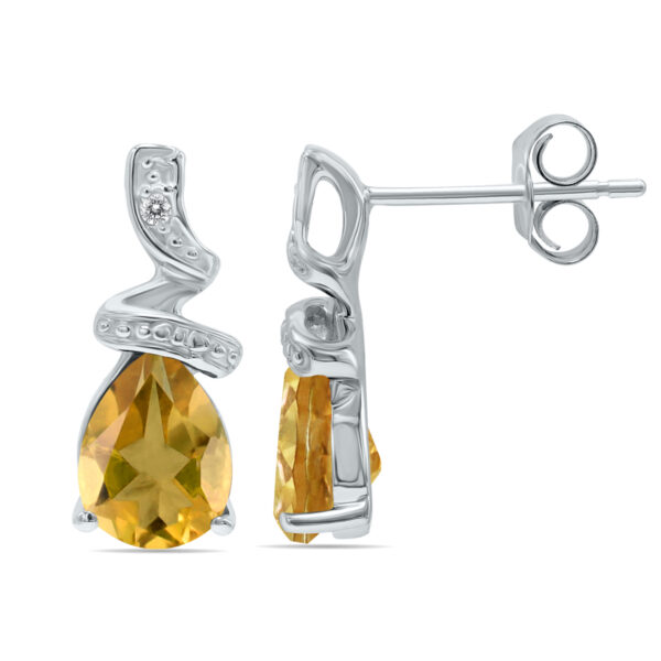 Pear Shaped Citrine and Diamond Earrings in 10k White Gold- SPE7911CT
