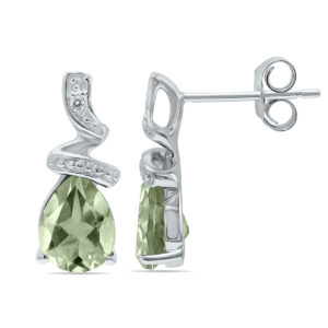 Pear Shaped Green Amethyst and Diamond Earrings in 10k White Gold- SPE7911GA