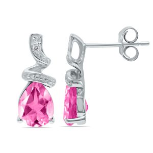 Pear Shaped Pink Topaz and Diamond Earrings in White Gold- SPE7911PZ
