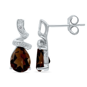 Pear Shaped Smokey Quartz and Diamond Earrings in White Gold- SPE7911SQ