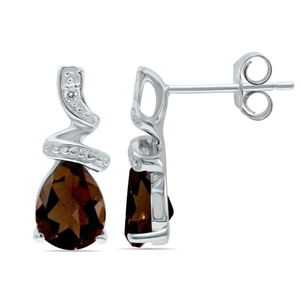 Pear Shaped Smokey Quartz and Diamond Earrings in White Gold- SPE7911SQ