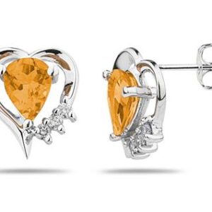 Pear Shaped Citrine & Diamond Heart Earrings- SPE7921CT