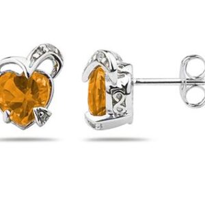 1 1/2 Carat TW Heart Shape Citrine & Diamond Earrings in 14K White Gold- SPE7922CT