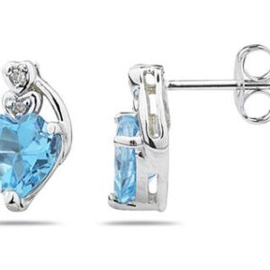 Heart Shape Blue Topaz & Diamond Earrings in White Gold- SPE7923BT