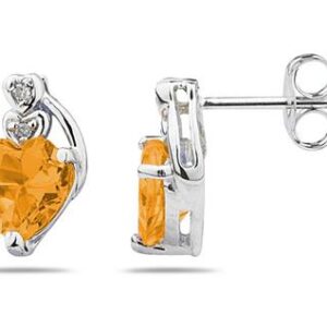Heart Shape Citrine & Diamond Earrings in 10k White Gold- SPE7923CT