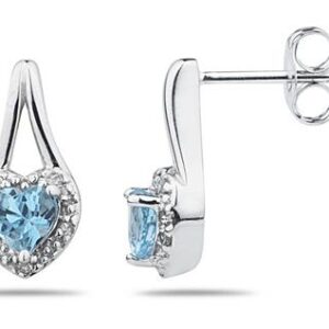 Blue Topaz & Diamonds Heart Shape Earrings in 10k White Gold- SPE7929BT