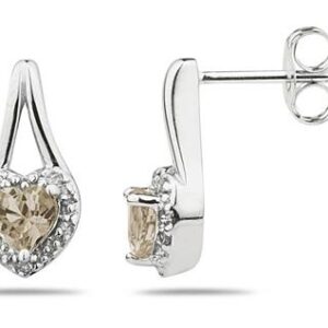 Smokey Quartz & Diamonds Heart Shape Earrings in 10k White Gold- SPE7929SQ