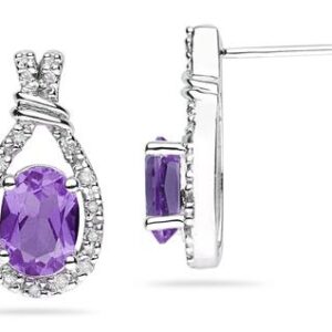 Amethyst & Diamonds Oval Shape Earrings in 10k White Gold- SPE8325AM