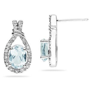 Aquamarine & Diamonds Oval Shape Earrings in 10k White Gold- SPE8325AQ