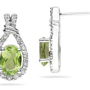 Peridot & Diamonds Oval Shape Earrings in 10k White Gold- SPE8325PD