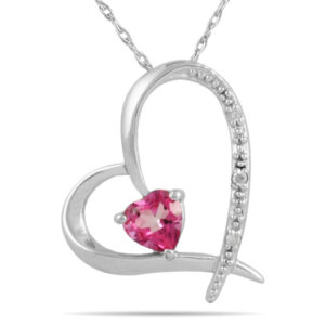 Pink Topaz Heart and Diamond Pendant in 14K White Gold- SPP11730PZ
