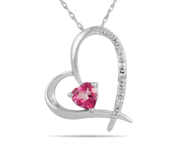 Pink Topaz Heart and Diamond Pendant in 14K White Gold- SPP11730PZ