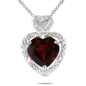 10K White Gold Heart Shape Garnet and Diamond Pendant- SPP12294GT
