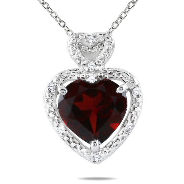 10K White Gold Heart Shape Garnet and Diamond Pendant- SPP12294GT