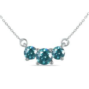 1 CTW Natural Blue Diamond Three Stone Pendant Necklace in 14K White Gold- SPP12374BE