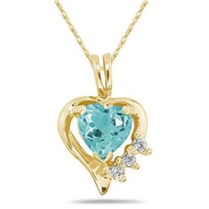 Heart Shape Blue Topaz & Diamond Pendant in 10k Yellow Gold- SPP1519BT