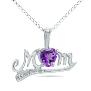 Amethyst and Diamond MOM Pendant in 10K White Gold- SPP3360AM