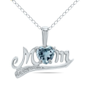 Aquamarine and Diamond MOM Pendant 10K White Gold- SPP3360AQ