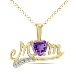 Amethyst and Diamond MOM Pendant in 10K Yellow Gold- SPP3361AM