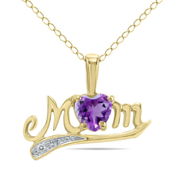 Amethyst and Diamond MOM Pendant in 10K Yellow Gold- SPP3361AM