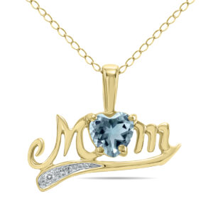 Aquamarine and Diamond MOM Pendant in 10K Yellow Gold- SPP3361AQ